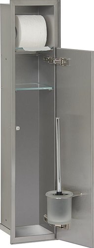 CONTAINER-Line, Toilet RVS-inbouwkast met 1 betegelbare deur, toiletrolhouder en toiletborstelgarnituur. Afmeting 800x200x150 mm. Draairichting rechts.