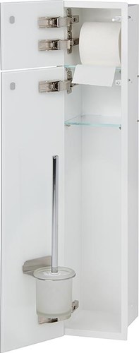 CONTAINER-Line, Toilet inbouwkast wit gepoedercoat met 2 glasdeuren, toiletrolhouder en toiletborstelgarnituur. Afmeting 800x200x150 mm. Kleur glas zwart, draairichting links.