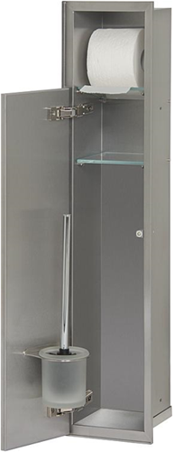 CONTAINER-Line, Toilet RVS-inbouwkast met 1 betegelbare deur, toiletrolhouder en toiletborstelgarnituur. Afmeting 800x200x150 mm. Draairichting links.